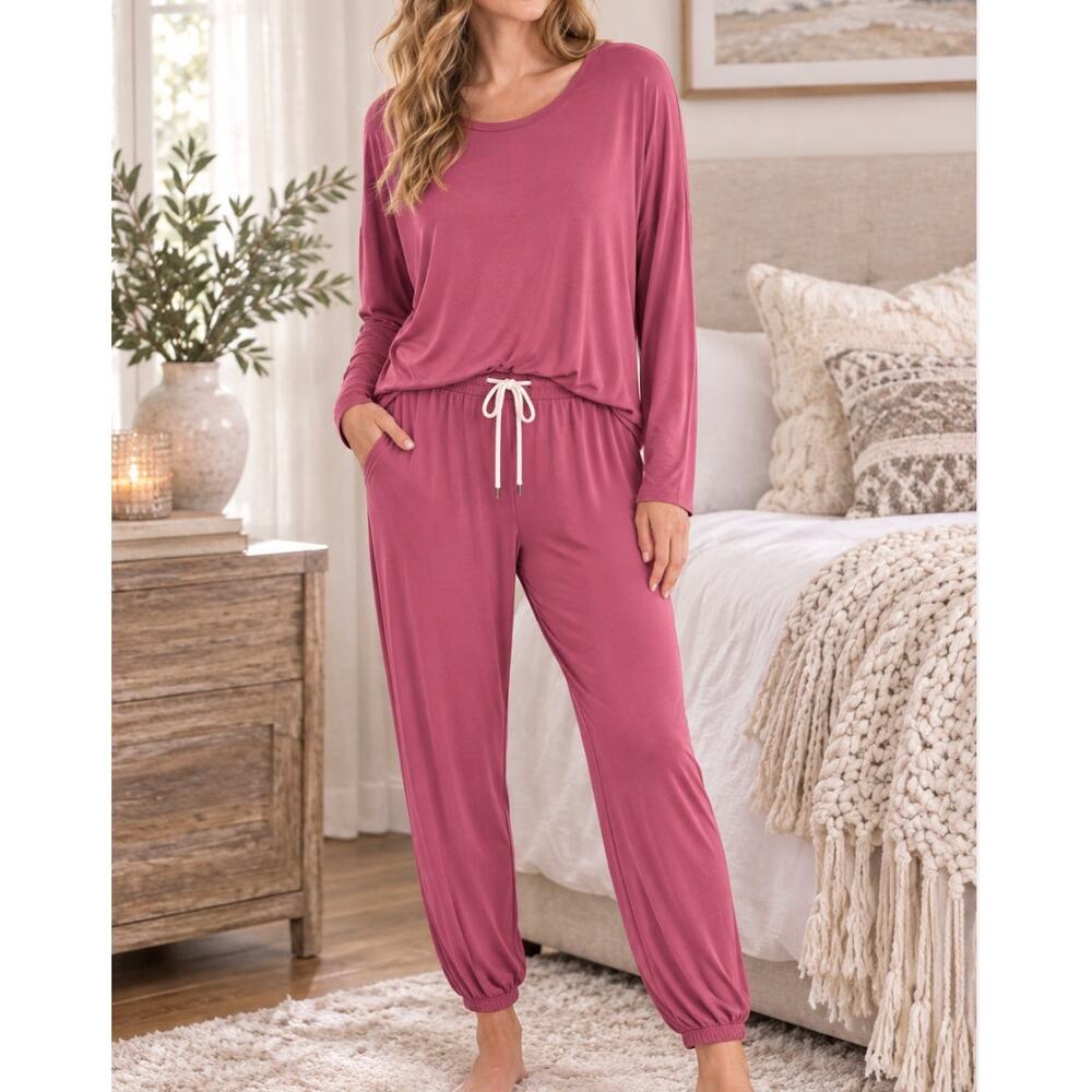 Eberjey Gisele Slouchy Pajama Set M TENCEL Modal Pink Jogger Lounge Sleepwear